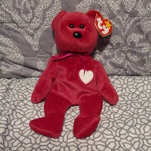 Ty Burgundy Teddy Bear with Heart Plush